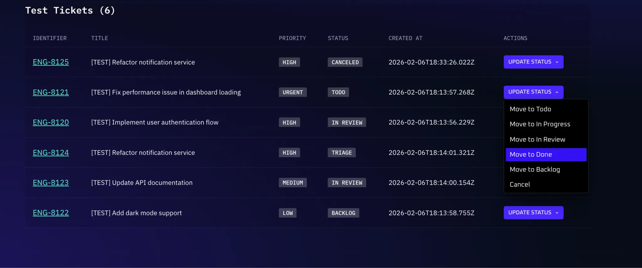 The dashboard showing the updated status