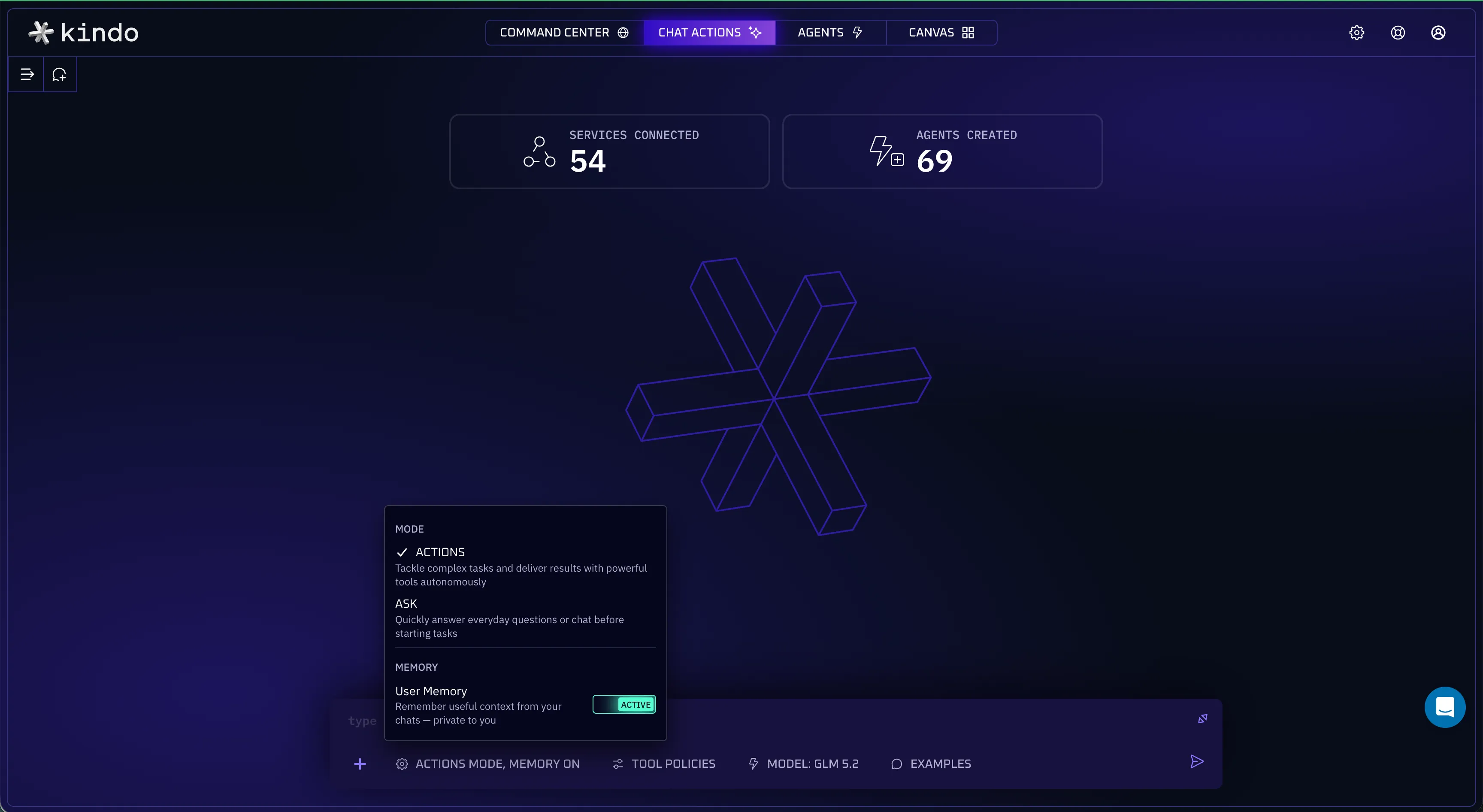 Chat settings menu — the Memory toggle under User Memory