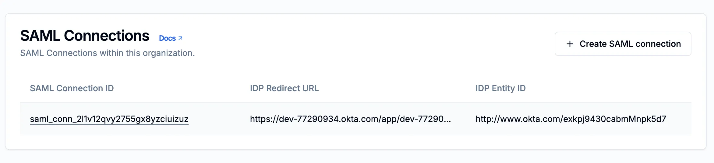 Verified SAML connection in the SSOReady connections list