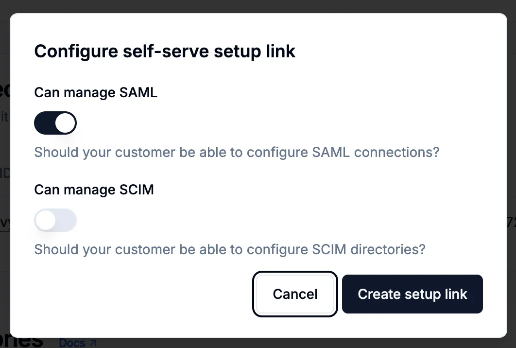 The self-serve setup URL ready to copy